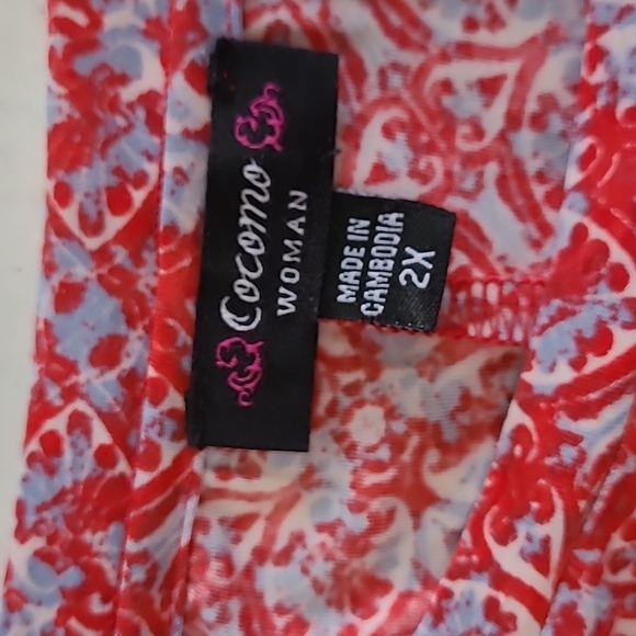 Cocomo Red & Blue Patterned Open sleeve Blouse size 2X - Picture 3 of 8